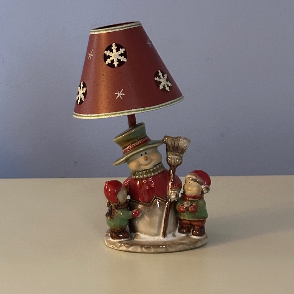 Yankee Candle Snowman Lamp with Red and Green Accents